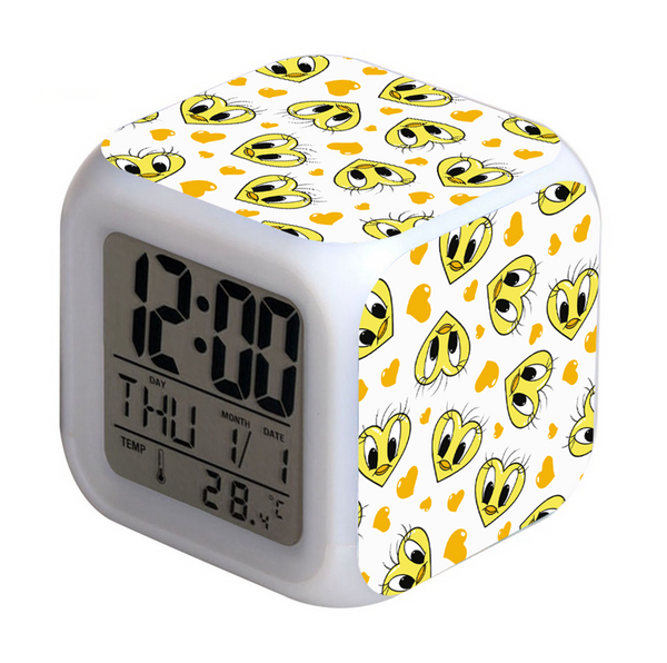 Budzik z podświetleniem LED Tweety 017 Looney Tunes Biały